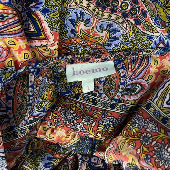 Anthropologie Long Sleeve V-neck Maxi Paisley Tassel Dress Size Large - Picture 3 of 9